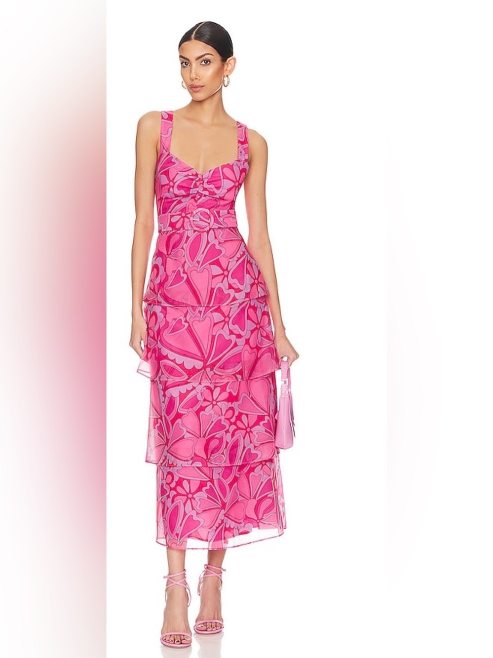 Show Me Your MuMu Pink Floral Tiered Midi Dress